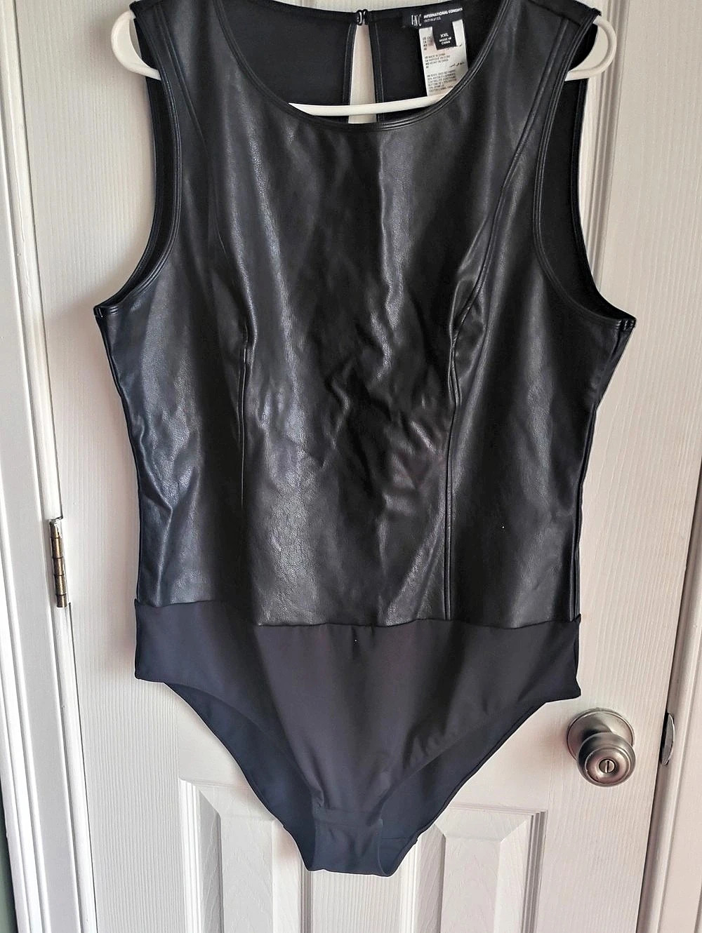 INC International Concepts Faux Leather Bodysuit Black XXL